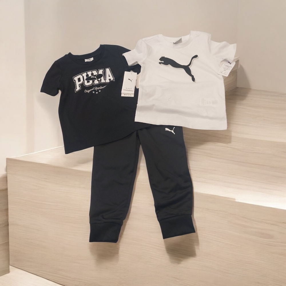 Puma Black and White Short Sleeve Tee with Iconic Logo - Picture 6 of 7